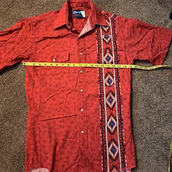 Vintage 90s Wrangler Western Pearl Snap Shirt Navajo Design/Southwestern - Picture 4 of 8